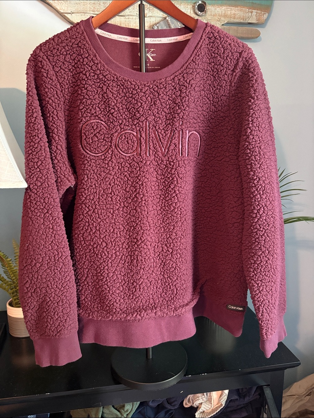Calvin Klein Plush Sherpa Crewneck Sweater - Burgundy